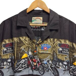 Paradise Found Men's Size L‎ Hawaiian Shirt Vtg Rayon Motorcycle Tiki Tavern Bar